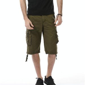 Zomer Multi-pocket Solid Color Loose Casual Cargo Shorts voor mannen (kleur: leger groene grootte: 34)