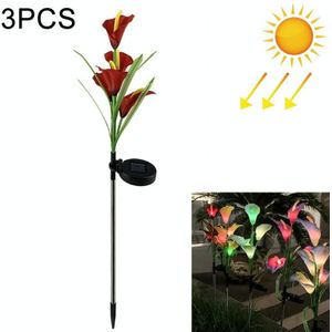 3PCS Gesimuleerde Calla Lily Flower 5 Heads Solar Powered Outdoor IP65 Waterproof LED Decoratieve Gazonlamp  Kleurrijk Licht (Rood)