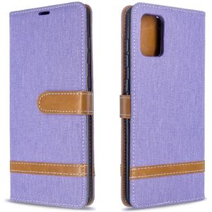 Voor Galaxy A71 Color Matching Denim Texture Horizontal Flip PU Leather Case met Holder & Card Slots & Wallet & Lanyard(Purple)