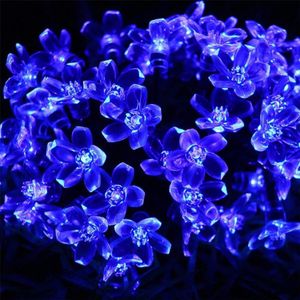 Perzik bloesem vorm 50 LEDs buiten tuin waterdicht kerst Lente Festival decoratie zonne-lamp tekenreeks (blauw)