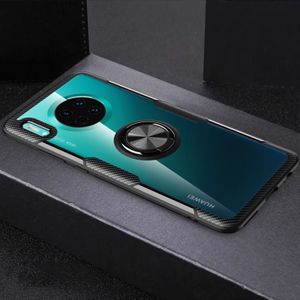 Voor Huawei mate 30 schokbestendige TPU + acryl beschermhoes met metalen ring houder (zwart)