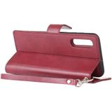 KWIK GOOSPERY afneembare dagboek horizontale Flip lederen draagtas met houder & kaartsleuven & rits & portemonnee voor Galaxy A50 (wijn rood)