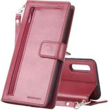 KWIK GOOSPERY afneembare dagboek horizontale Flip lederen draagtas met houder & kaartsleuven & rits & portemonnee voor Galaxy A50 (wijn rood)