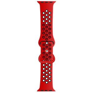 Butterfly Buckle Dual-tone vloeibare siliconen vervangende watchband voor Apple Watch Series 6  SE & 5 & 4 44mm / 3 & 2 & 1 42mm (rood + zwart)