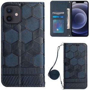Crossbody Football Texture Magnetic PU Phone Case For iPhone 12(Dark Blue)