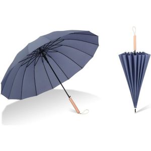 16 Beenvlakte Rechte paraplu Kleine verse lange handvat paraplu (houten handvat charme blauw)