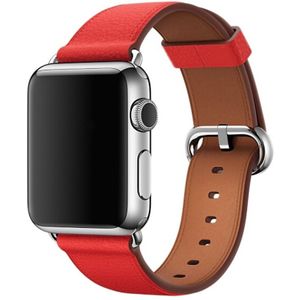Klassieke knop lederen polsband horloge band voor Apple Watch serie 3 & 2 & 1 42mm (rood)