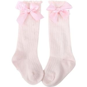 Kinderen sokken peuters meisjes grote boog knie hoge lange zachte katoen kant baby sokken  maat: S (roze)