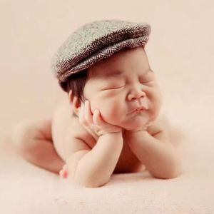 Pasgeboren Baby Fotografie Props Foto Shoot Outfits baby Cap Cabbie hoed met Bowtie instellen zwart grijs