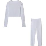 Daling winter effen kleur slim fit lange mouwen sweatshirt + broek pak voor dames (kleur: wit maat: L)