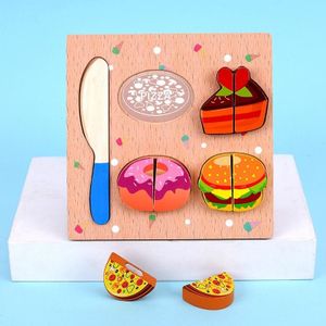 2 PCS houten blokken snijden of stringing kubus puzzel vroeg onderwijs intelligentie speelgoed voor kinderen (cake-snijden)