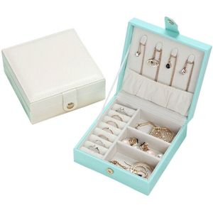 Lederen sieraden doos opslag geval houder draagbare reizen sieraden ornamenten organisator (wit)