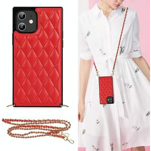 Elegant Rhombic Pattern Microfiber Leather + TPU Shockproof Case met Crossbody Strap-ketting voor iPhone 12 Mini