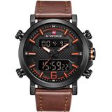 NAVIFORCE 9135 Sport horloge lederen waterdichte Quartz horloges datum LED analoge klok voor mannen