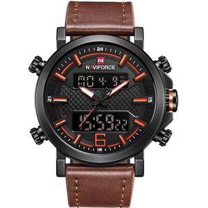 NAVIFORCE 9135 Sport horloge lederen waterdichte Quartz horloges datum LED analoge klok voor mannen