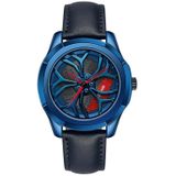 Sanda 1065 3D-holle wiel niet-roteerbare wijzerplaat Quartz horloge voor mannen  stijl: lederen riem (blauw rood)