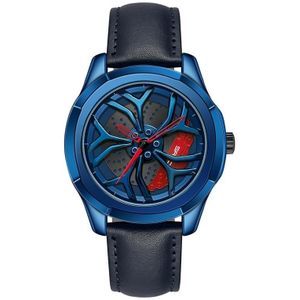 Sanda 1065 3D-holle wiel niet-roteerbare wijzerplaat Quartz horloge voor mannen  stijl: lederen riem (blauw rood)