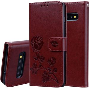 Rose relif horizontale Flip PU lederen case voor Galaxy S10 Plus  met houder & kaartsleuven & portemonnee (bruin)