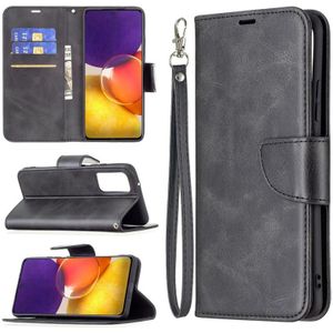 Voor Samsung Galaxy A82 5G Retro Lamsvacht Textuur Pure Kleur Horizontale Flip PU Lederen Case Met Houder & Card Slots & Wallet & Lanyard (Zwart)