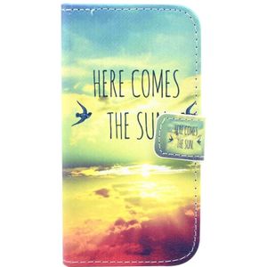 HERE COMES THE SUN patroon horizontaal Flip lederen hoesje met opbergruimte voor pinpassen & portemonnee & houder voor Samsung Galaxy Core 4G / G386F