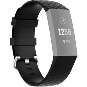 18mm Silver Color Buckle TPU Polsband horlogeband voor Fitbit Charge 4 / Charge 3 / Charge 3 SE (Zwart)