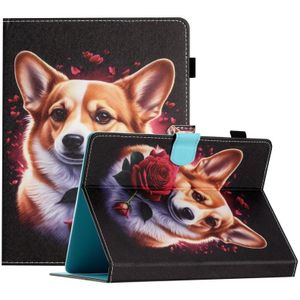 Voor 10 inch gekleurde tekening stiksels lederen tablethoes (Corgi)