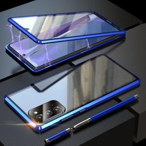 Voor Samsung Galaxy Note20 Magnetic Metal Frame Dubbelzijdige Tempered Glass Case (Blauw)