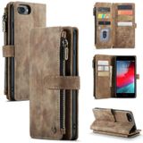 Caseme-C30 PU + TPU Multifunctionele Horizontale Flip Lederen Case met Houder & Card Slot & Portemonnee & Rits Pocket voor iPhone 8 Plus & 7 Plus & 6 Plus (Bruin)