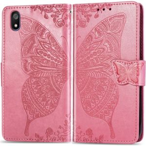 Butterfly Love bloemen relif horizontale Flip lederen case voor Xiaomi Redmi 7A met houder & kaartsleuven & portemonnee & Lanyard (roze)