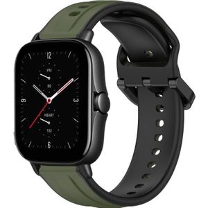 Voor Amazfit GTS 2E 20 mm bolle lus tweekleurige siliconen horlogeband (donkergroen + zwart)