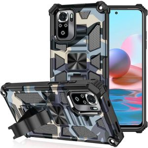 Voor Xiaomi Redmi Note 10 Camouflage Armor Schokbestendige TPU + PC Magnetische Beschermhoes met Houder (Baby Blauw)