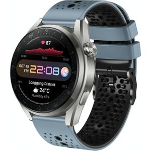 Voor Huawei Watch 3 Pro Nieuwe 22 mm geperforeerde tweekleurige siliconen horlogeband (blauw + grijs)
