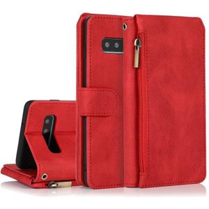 Voor Samsung Galaxy S10 Skin-feel Crazy Horse Texture Zipper Wallet Bag Horizontale Flip Lederen Case met Houder & Kaart Slots & Portemonnee & Lanyard (Rood)