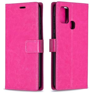 Voor Samsung Galaxy A21s Crazy Horse Texture Horizontale Flip Lederen case met Holder & Card Slots & Wallet & Photo Frame(Rose Red)