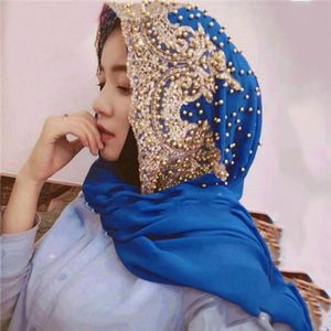 Vrouwen chiffon Beaded lange hoofddoek  grootte: 170cm (blauw)