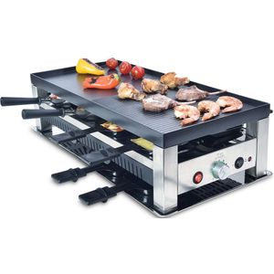 Solis 5 in 1 Table Grill 791 Gourmetstel 8 Personen - Raclette Gourmet Set - Bakplaat Gourmetten - Zilver/Zwart