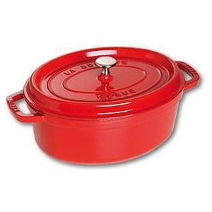 Staub Gusseisen Bräter/Cocotte, Oval 29 cm, 4,25 L, Kirschrot - Duurzaam en Vaatwasmachinebestendig