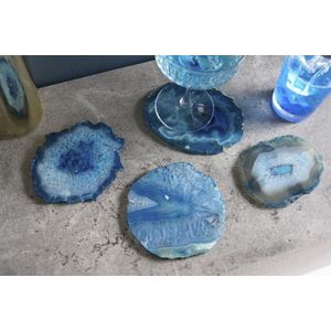 Set van 4 onderzetters voor glazen COASTER 10cm blauwe edelsteen agaatkwarts handgemaakt - 41556