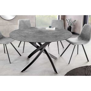 Ronde eettafel ALPINE 120cm antraciet keramiek betondesign zwart metalen poten - 44231