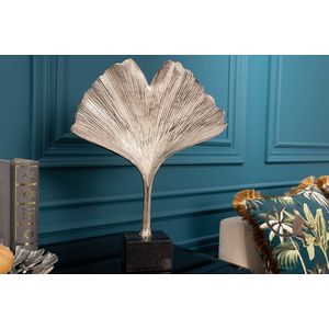 Decoratief beeld GINKGO LEAF 44cm zilver handgemaakt metaal met marmeren voet - 41786