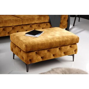 Chesterfield kruk MODERN BAROK 92cm mosterdgeel fluwelen voetenbank - 41299