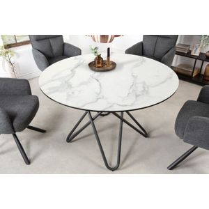 Ronde eettafel ELLIPSE 120cm marmer witte keramische haarspeldpoten gemaakt in Italie - 42369