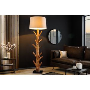 Design vloerlamp TREE NATURE 180cm massief hout linnen kap handgemaakt - 43323