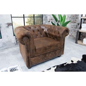 Chesterfield fauteuil 110cm antiekbruin met knoopstiksel en veerkern - 17383