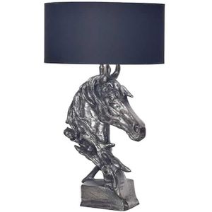 Handgemaakte tafellamp CABALLO 60cm zilverzwart metalen katoenen paardsculptuur - 43624