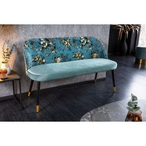 Design bank PRET-A-PORTER turquoise fluwelen bloemmotief en gouden voetdoppen - 41706