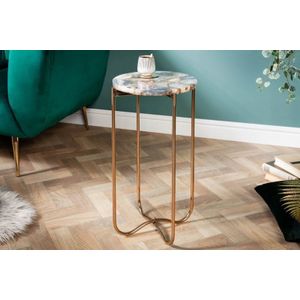 Ronde bijzettafel NOBLE I 35cm edelsteen agaat opvouwbaar gouden metalen frame - 40368