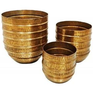 Set van 3 bloempotten ORIENT 25/20/15cm metaal goud gehamerd ontwerp - 41269
