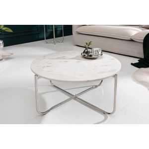 Ronde salontafel NOBLE 65cm wit marmer afneembaar tafelblad opvouwbaar zilver metaal - 40361