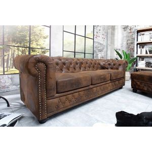 Chesterfield 3-zitsbank 205cm antiekbruin met knoopstiksel en veerkern - 17382